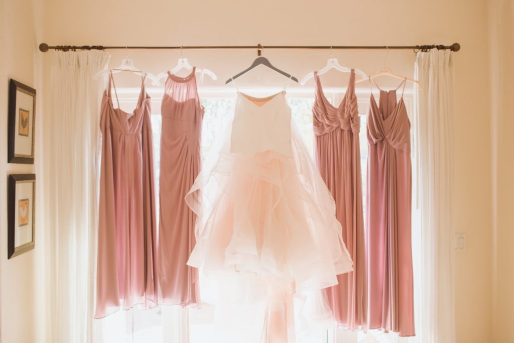 blush bridesmaids dresses and wedding dress