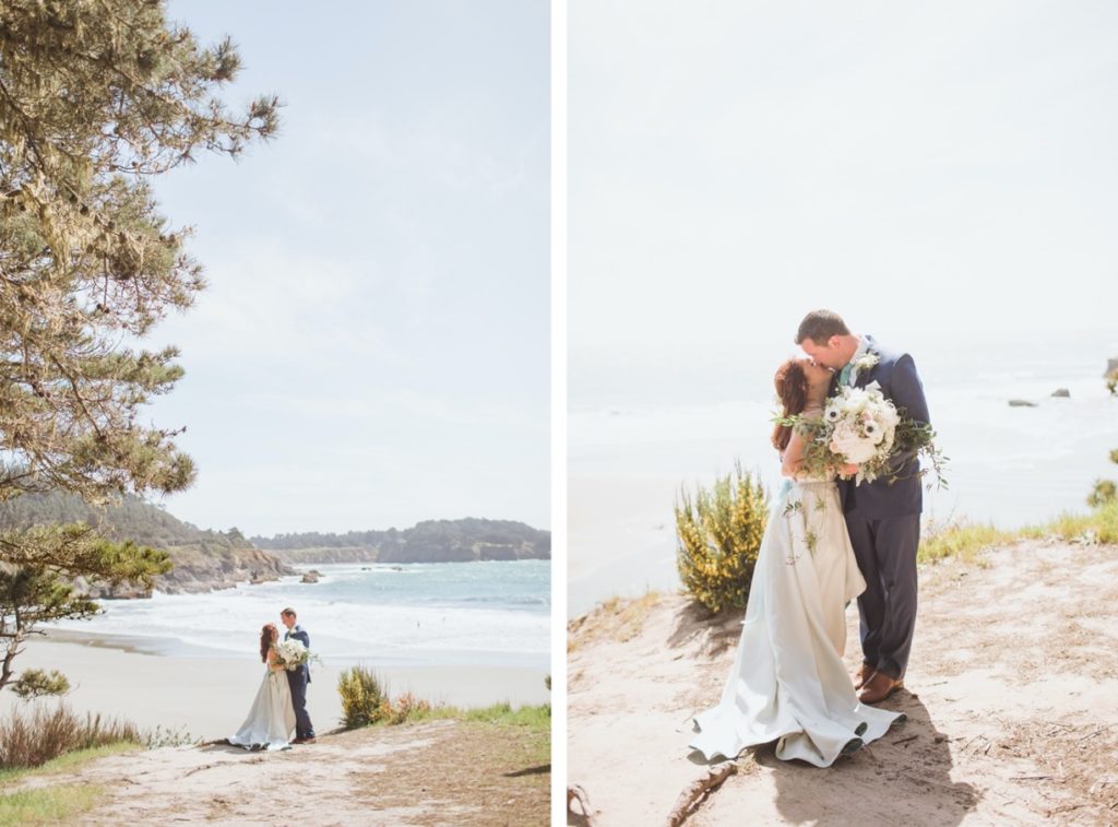 bride and groom on mendocino cliffs
