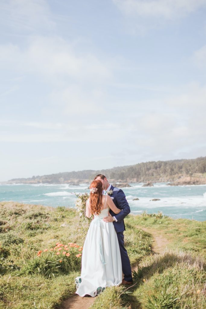 bride and groom mendocino cliffs