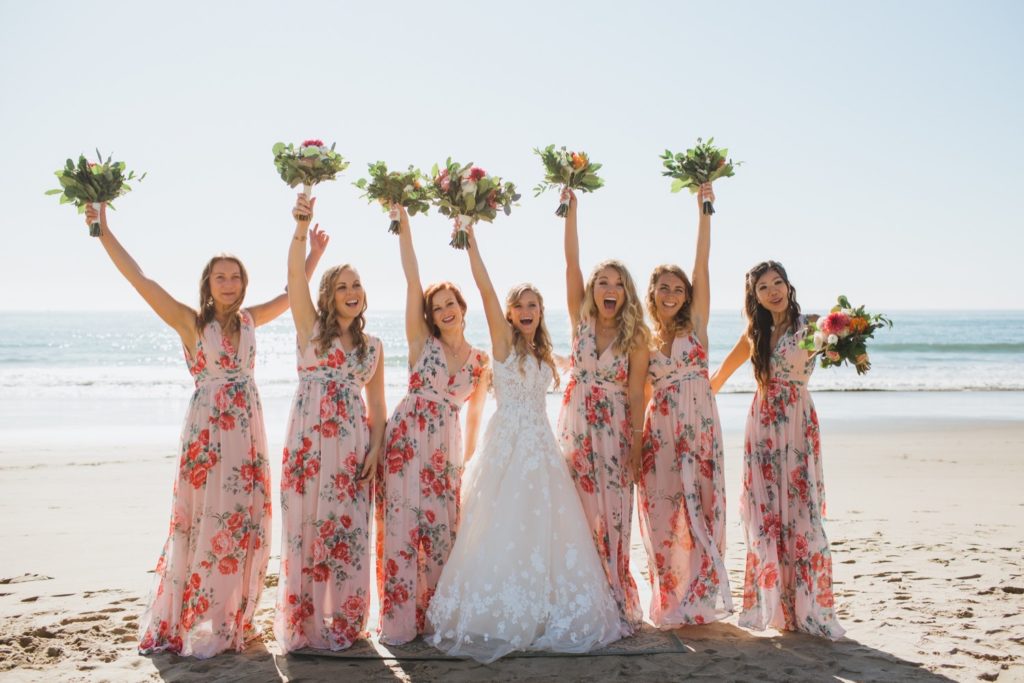 bridesmaids on the beach