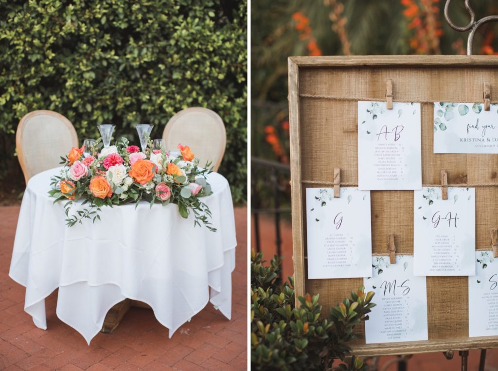 riviera mansion wedding details of head table
