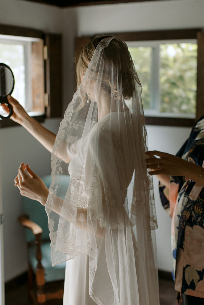 vintage wedding veil and Donatello Godard gown